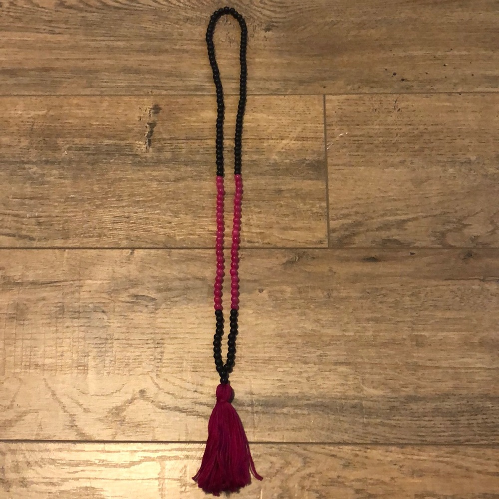 Dark Pink and Black Handmade Beaded Necklace